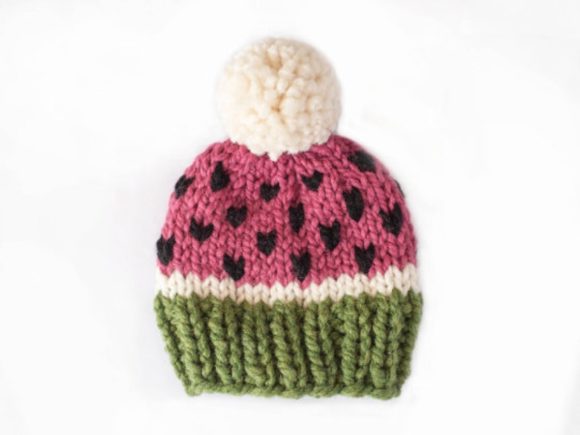 Watermelon-Hat-Pompom-Toque-Knitting